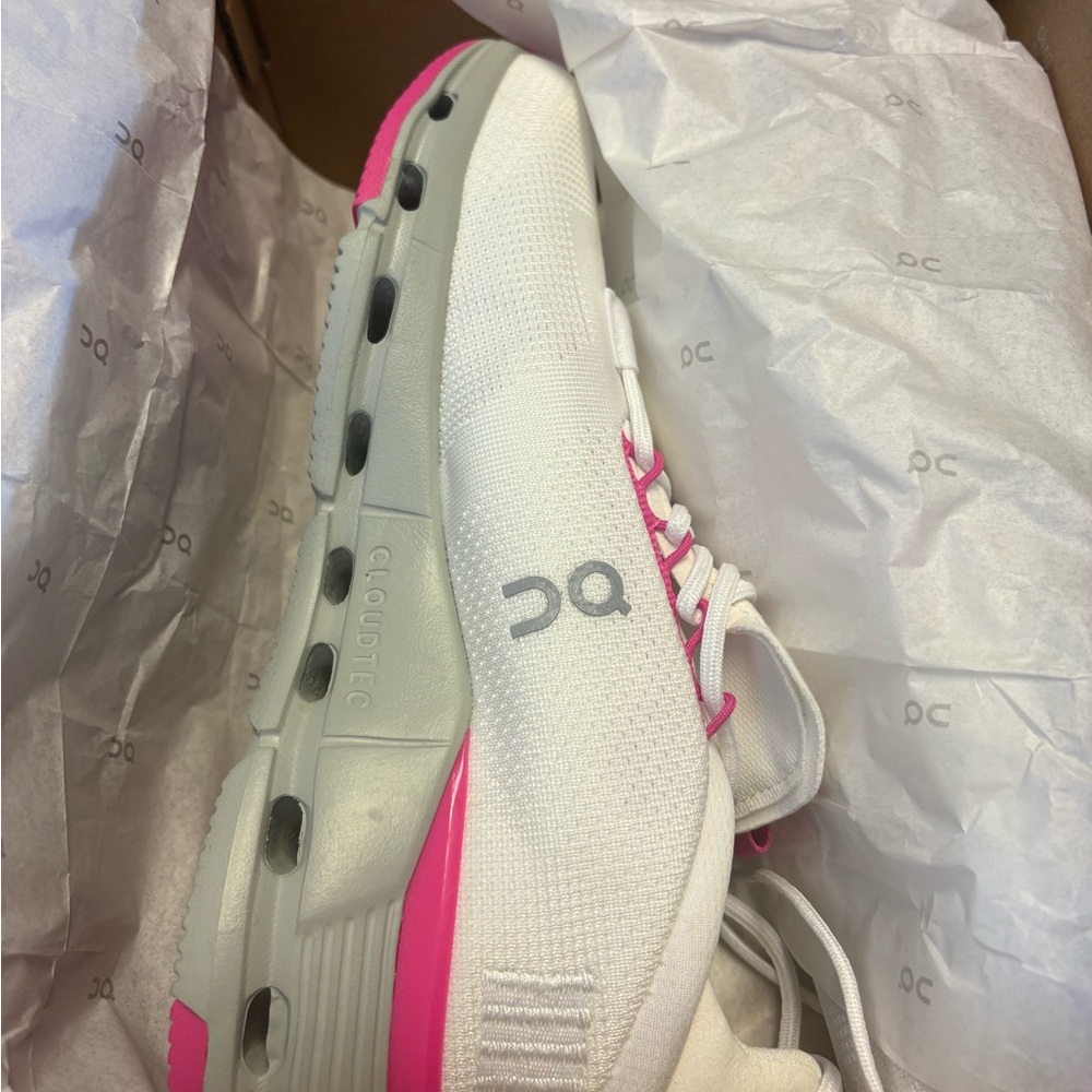 On Running White Sneakers with Pink Highlights